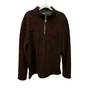 London Fog Collection Mens 2XL Burgandy Pullover Fleece Sherpa Lined 1/4 Zip Up